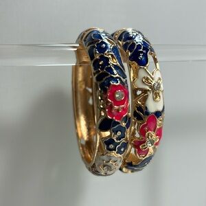 New Handcrafted Cloisonne Bangle Bracelets Golden Enamel Metal Handcuff